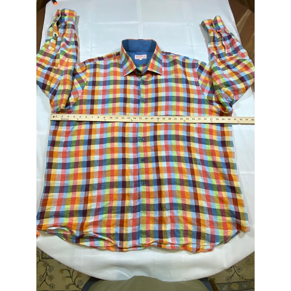 INSERCH 100% Linen Plaid Button Down Shirt Big Tall Size 4XL - Picture 7 of 8